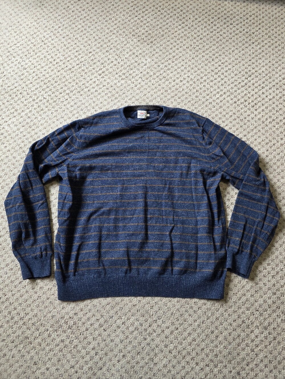 Faherty Cotton And Cashmere Men's Blue Striped Crewneck Sweater